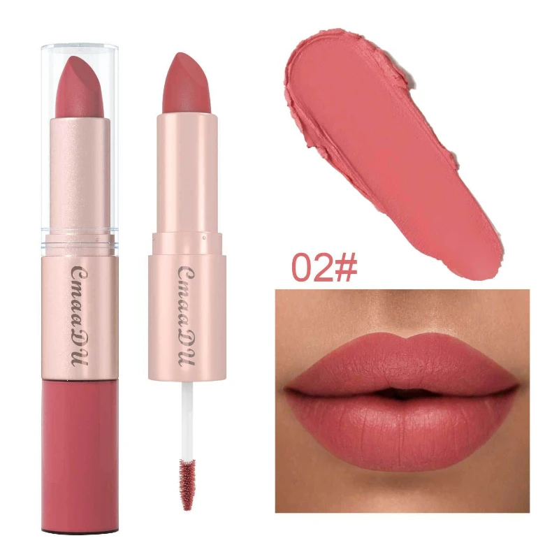 2 in 1 rossetto a doppia estremità penna per labbra pigmento opaco tazza antiaderente balsamo per il colore della pelle sexy tinta per labbra rosse trucco moda donna