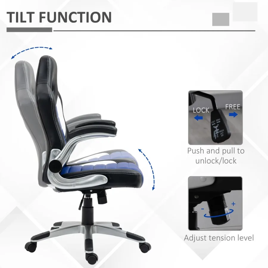 Racing Gaming Chair PU Leather Office Chair Executive Computer Desk Chair with Adjustable Height, Flip Up Armrest, Swivel Wheel view 4
