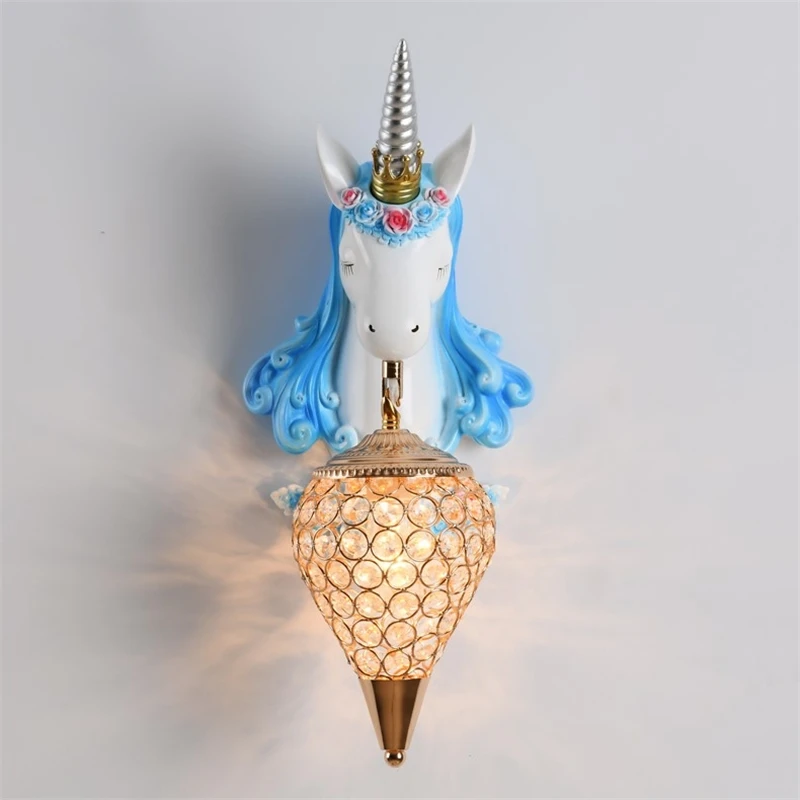 Nordic Cartoon Unicorn Wall Lamps Creative Design Interior Boys and Girls' Lamp for Bedroom Bedside LED Home Decoration Lights