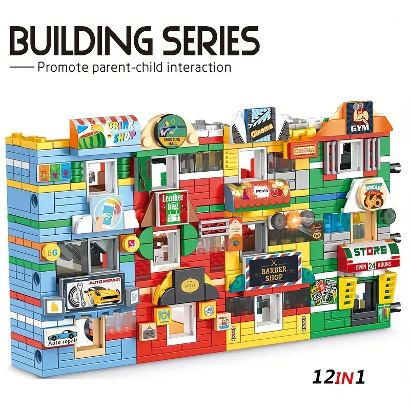 Twelve Independent Packaging To Form City Commercial Street View, Mini Street View Building Blocks City Commercial Street Buildi