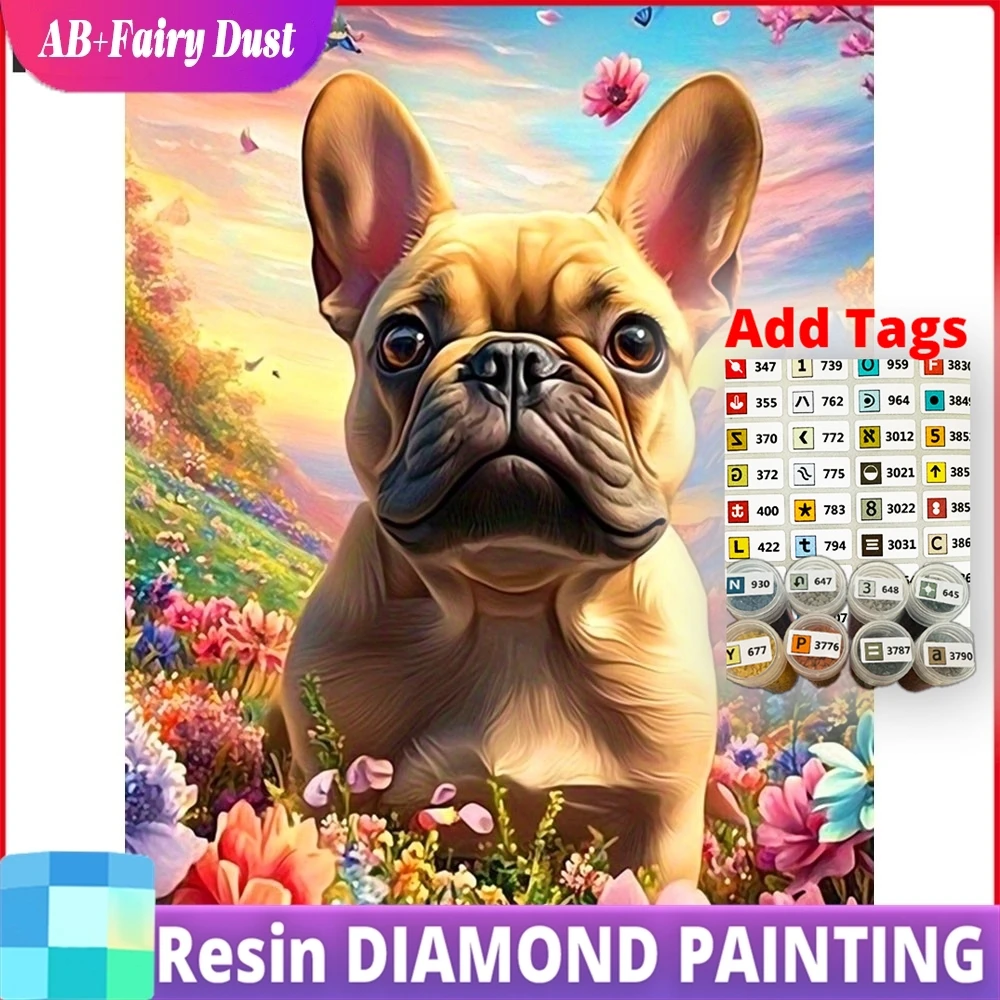 

Новинка: Алмазная мозаика из смолы AB «Волшебная пыль» с изображением собаки и цветов. Полный комплект для создания картины. Подарок ручной работы.
