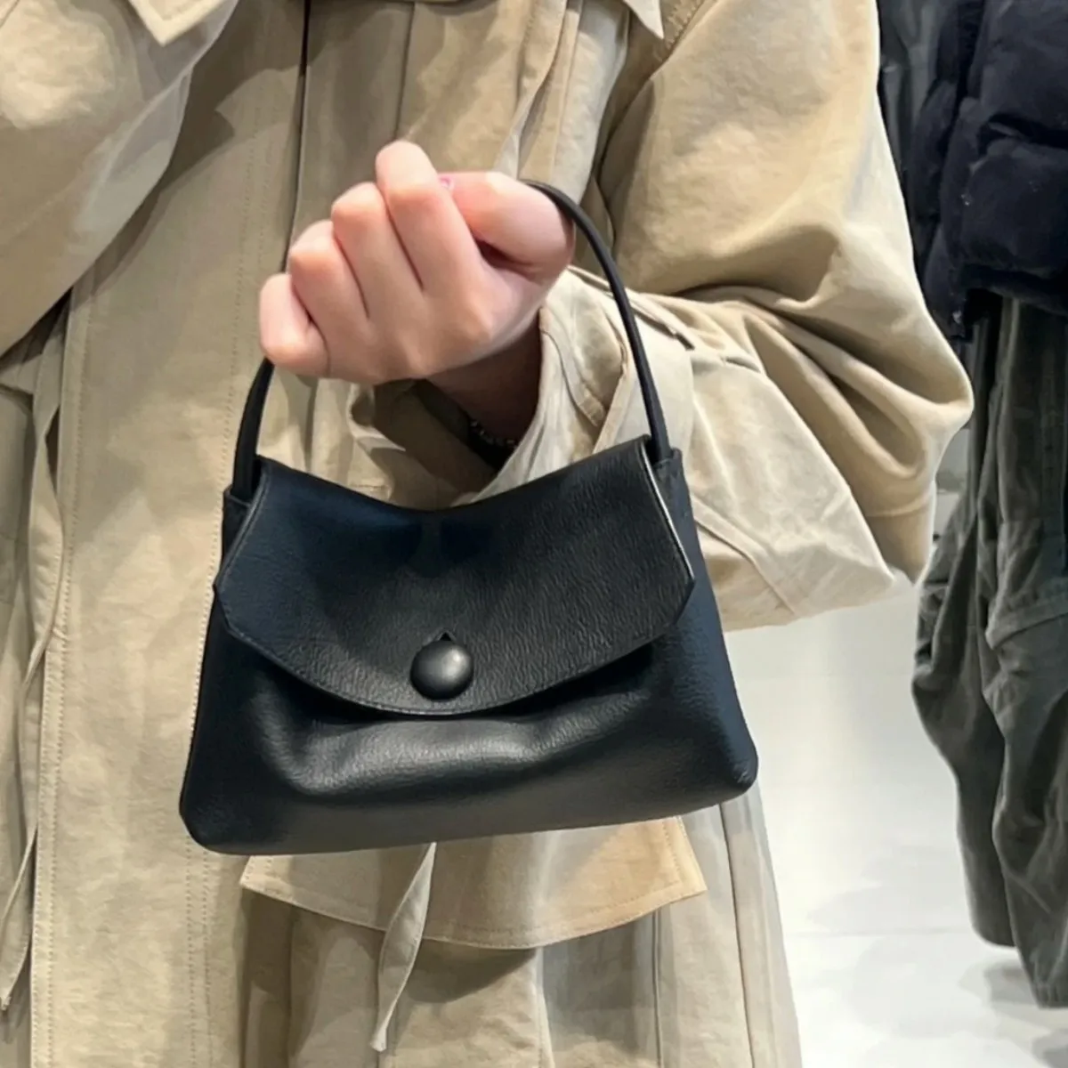 

FIRMRANCH Simple Lazy Style Square Flip Button Design Soft Sheepskin Fashion Women's Handbag Hobos Phone Pouch