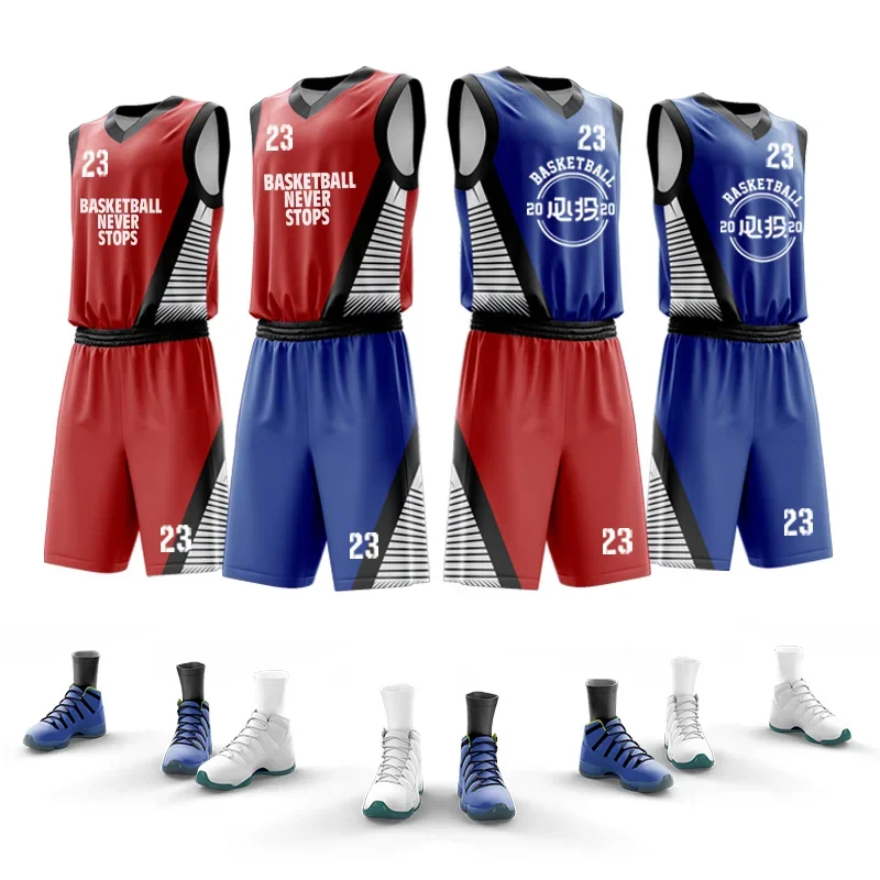 

Personalized Customizable Cheap 100% Polyester Reversible Basketball Jersey Breathable Training Basketball Uniform Set WO-B704