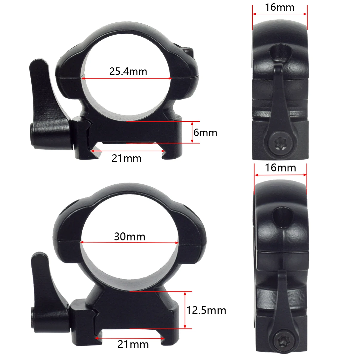 2 Pcs QD Diameter 25.4mm 30mm Tactical Hunting Sight Scope Mount Ring Level Durable And Firm Universal 20mm Picatinny Accessory