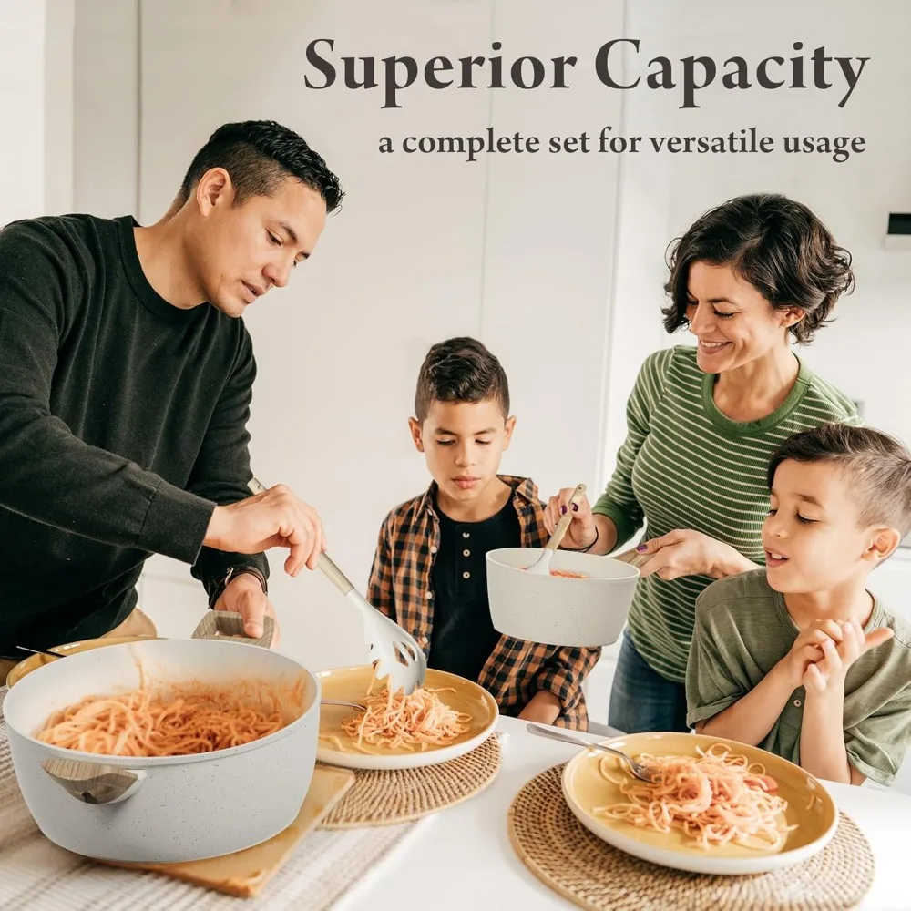 Conjunto de panelas e frigideiras de 24 peças, conjunto de panelas de cerâmica antiaderentes com 3 panelas, saudável, não tóxico, grande capacidade, compatível com indução