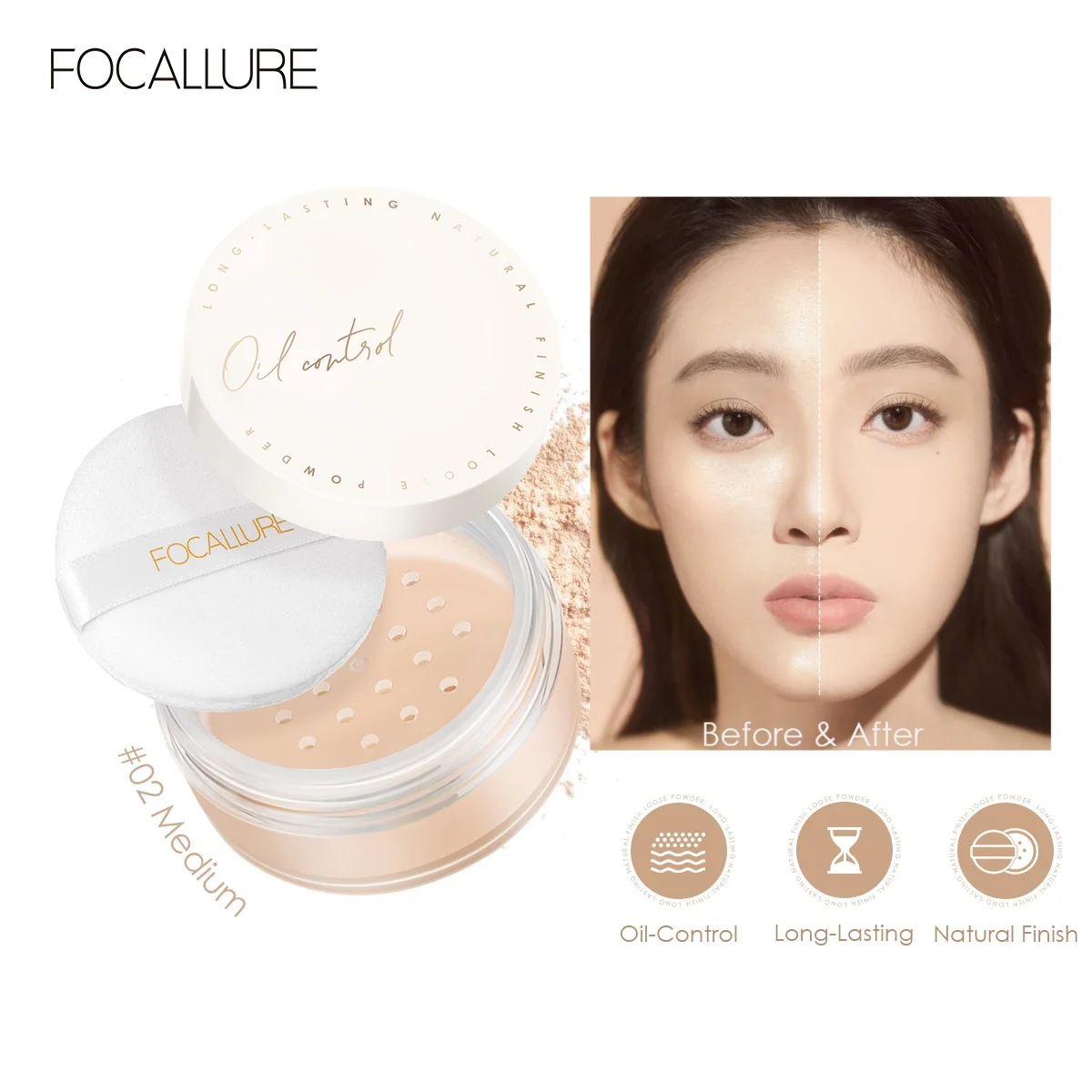 Focallure แป้งแต่งหน้าเนื้อแมท, เครื่องสำอางควบคุมความมันความมันเงาแต่งหน้าฐานที่สมบูรณ์แบบกันน้ำ