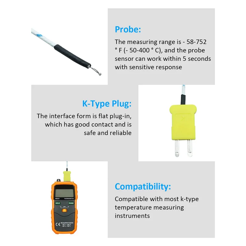 Supernew 10 قطعة 3 متر K نوع موصل صغير الحرارية مسبار درجة الحرارة الاستشعار-50-350 ° خط استشعار درجة الحرارة C