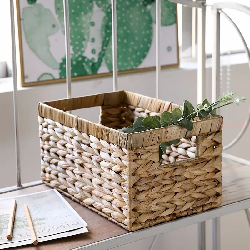 Nordic Style Straw Woven Storage Basket Desktop Decoration Fruit Paper Towel Remote Control Box