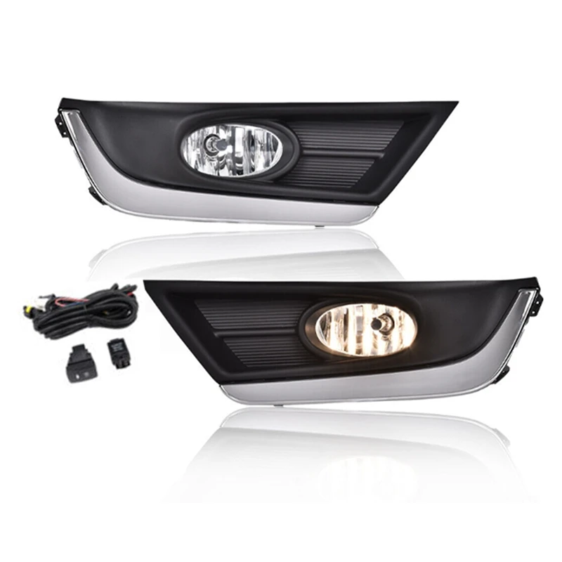 1Pair Front Halogen Fog Lights Trim Cover Driving Lamps W/Wiring Kit For Honda CR-V CRV 2017-2019 HO2593141 HO2592141