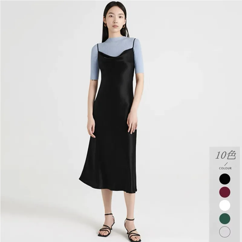 المرأة أزياء يتأرجح اللون الساتان فستان مثير الصلبة أنيقة حزب اللباس الصيف السباغيتي حزام فستان ستان ثلاثي الأسيتات #1