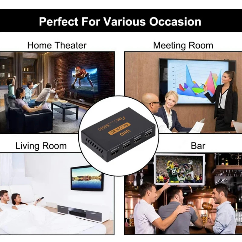 4K 2K HDMI-Compatible Splitter With Power Adapter 1 in 4 Out Video Switcher Cable 1x4 For PS4 Laptop Monitor TV Box Projector image 6