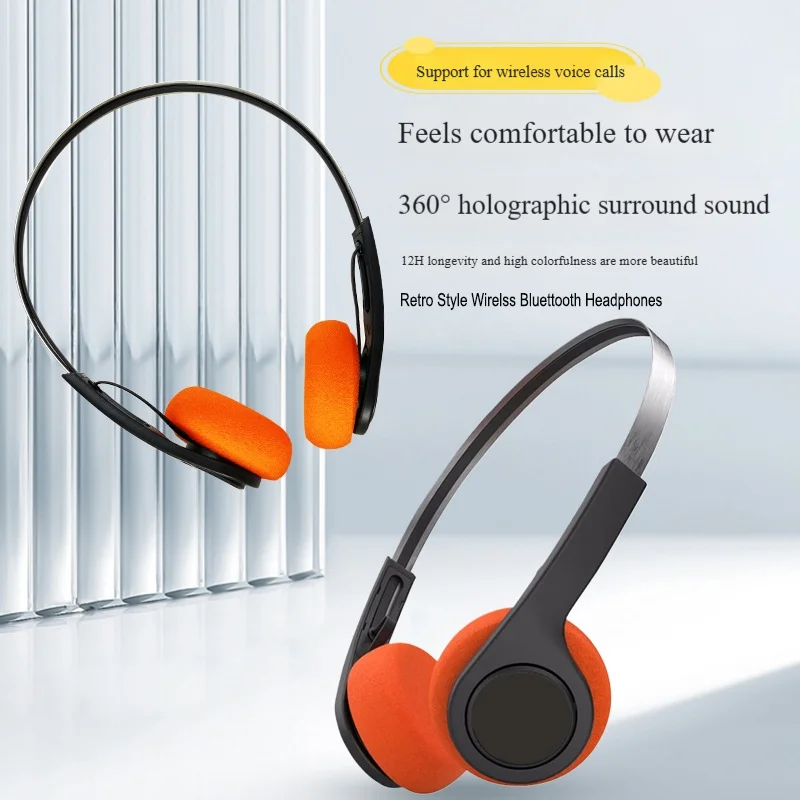 

Retro Style Wireless Bluetooth Headphones 360° Panoramic Stereo Call Noise Reduction Scalable Lightweight Headset For Girls