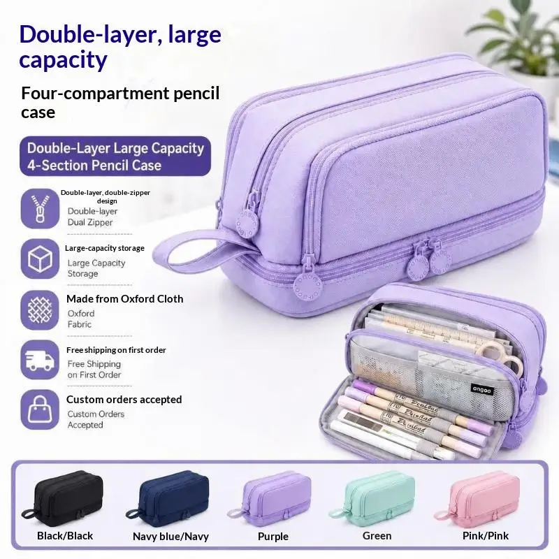 New Large-Capacity Zippered Pencil Case Portable Multi-Compartment Pencil Pouch Waterproof And Durable Stationery Storage
