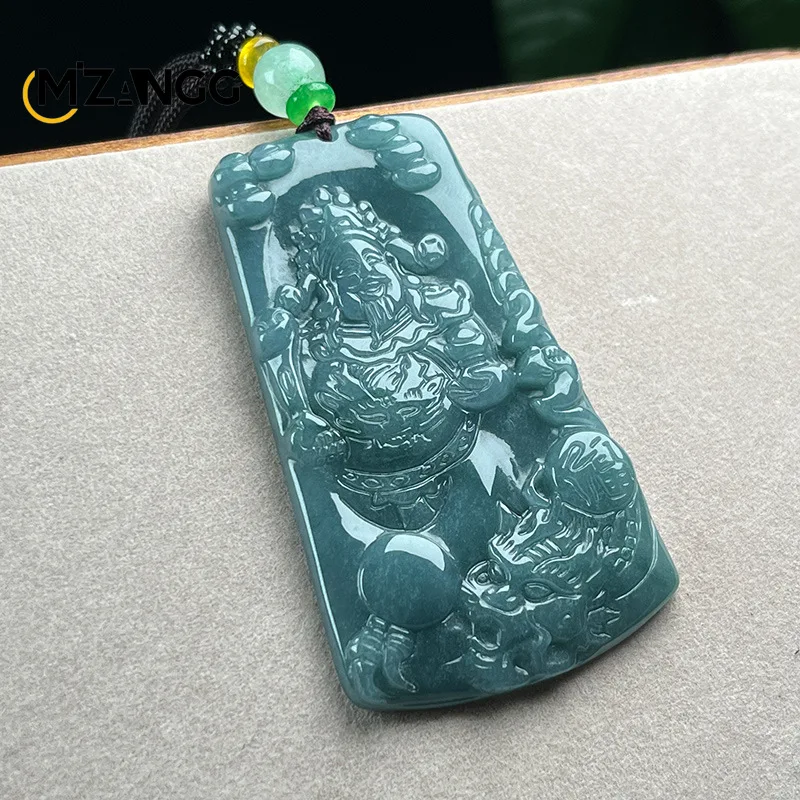 Natural Jadeite Blue Water Tengyu Dragon God of Wealth Pendant Exquisite Carved Jade Necklace Men and Women Lucky Amulet Gift