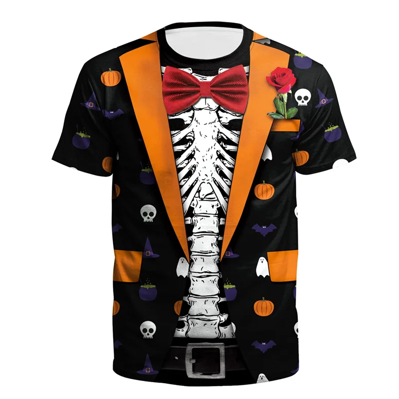 3D Printed Halloween Skeleton T Shirt For Men New In Tuxedo Cosplay Costume Tee Shirt Tops Mens Short Sleeves Plus Size T Shirts