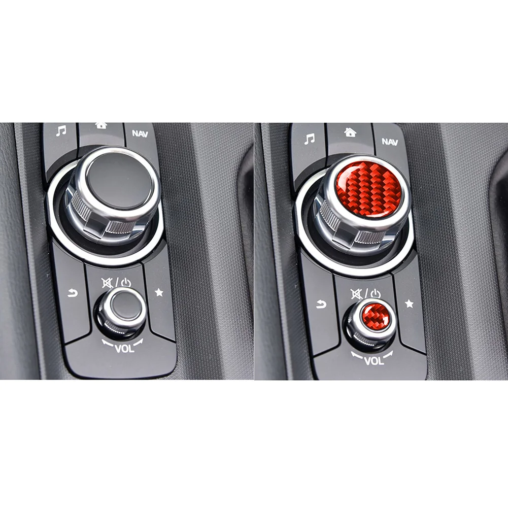 2pcs Button Cover Trim Interior Mouldings Red With Tape Multimedia Button Cover Trim Carbon Fibre Epoxy Coating