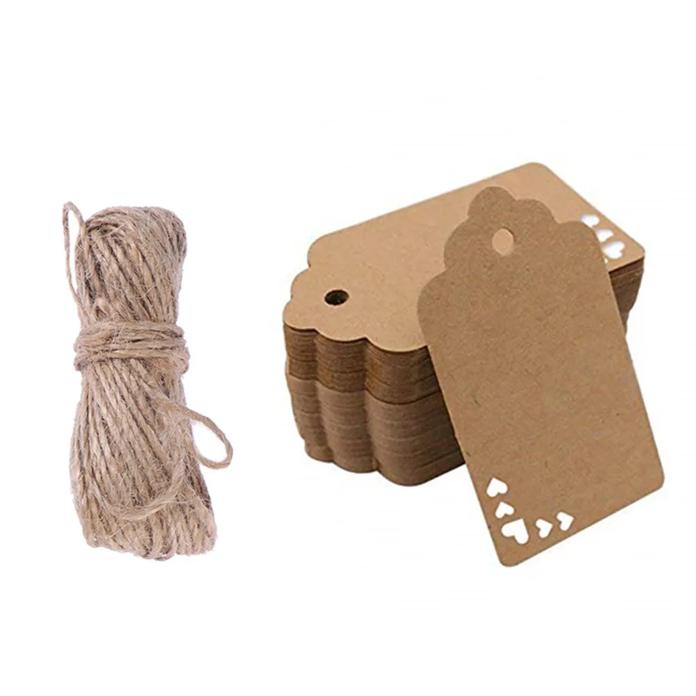 

50Pcs Heart Pattern Kraft Paper Tags Hollowed Wavy Shape for Craft Projects Gift Tags Hanging Labels with 5M Long Hemp Rope