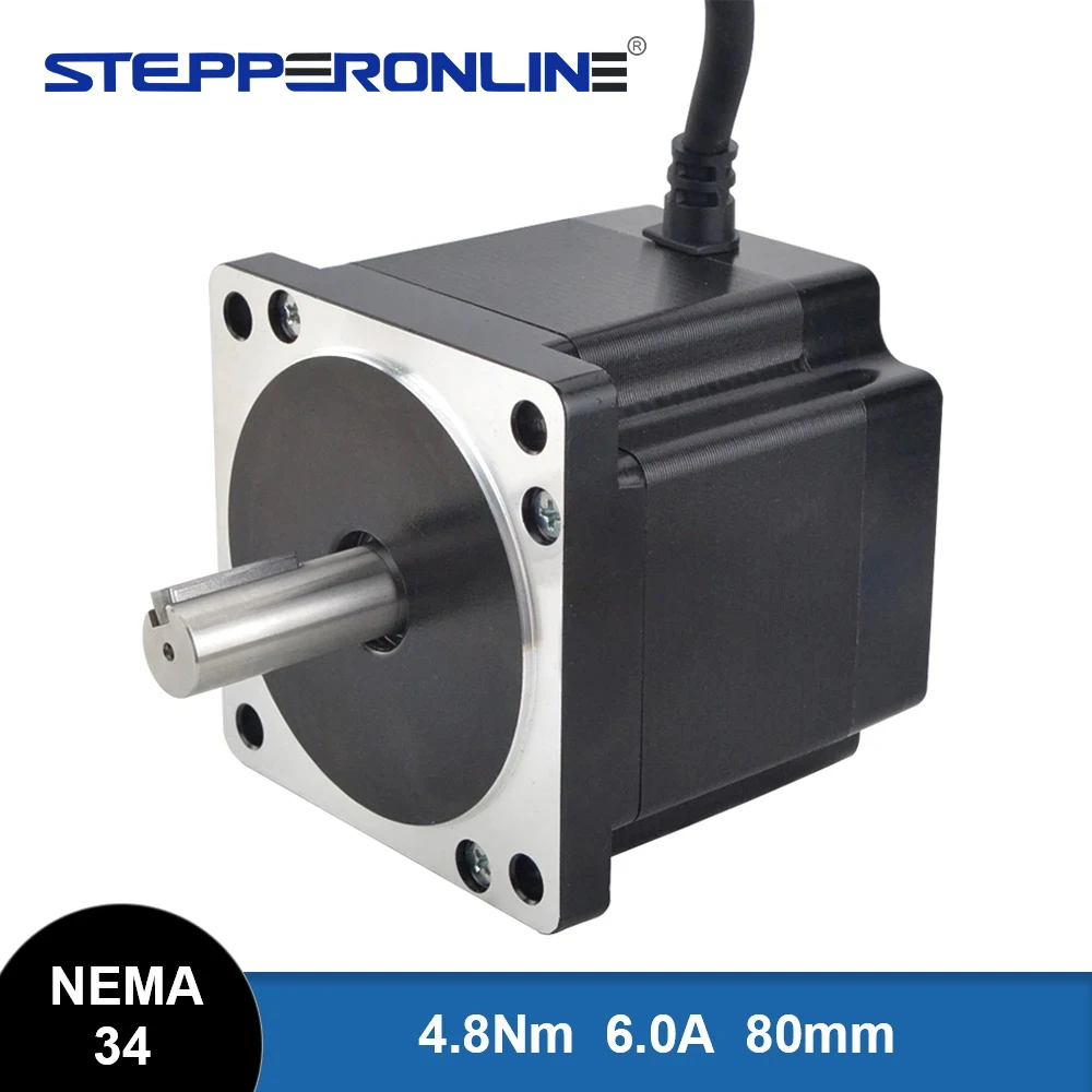 STEPPERONLINE Nema 34 silnik krokowy 4.8Nm 6A 4-przewodowy silnik krokowy 80mm wał 14mm do frezarki grawerującej CNC