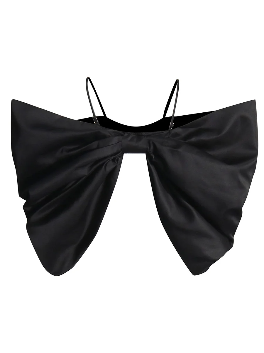 GetSpring النساء كاميس 2024 الخريف موضة كبيرة القوس تصميم عارية الذراعين حمالة أكمام الدبابات السوداء كل مباراة مثير بروتيل