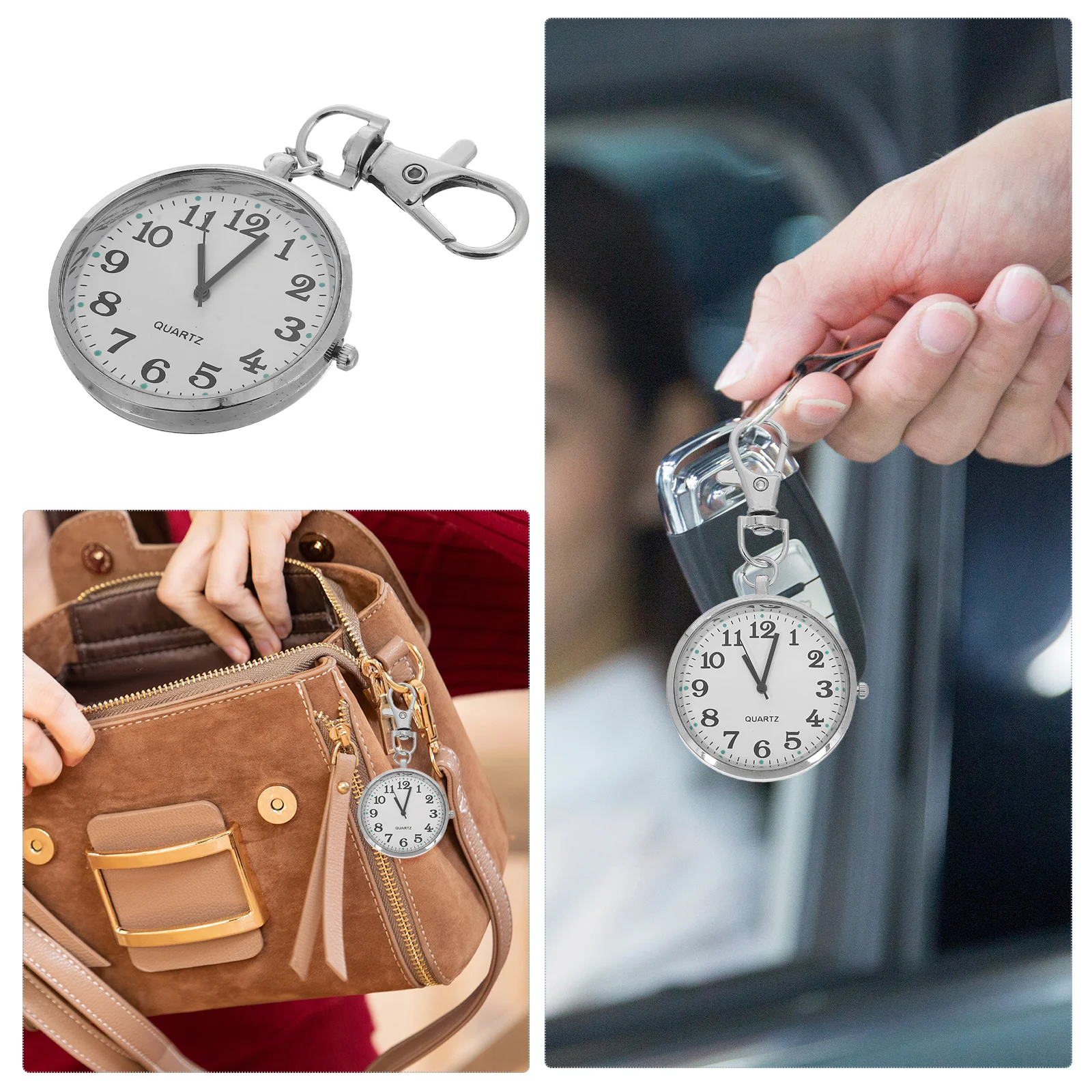Large Number Pocket Watch Keychain Clear Analog Clock for Exams Nursing Students Kids Elderly Vintage Nurse Lapel Watch