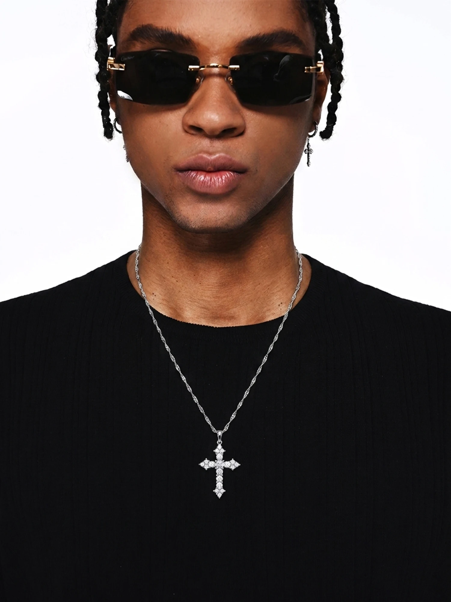 icegang-s925-silver-cross-pendant-diamond-embedded-simple-chain-necklace-unisex-couple-fashion-jewelry-silver-color