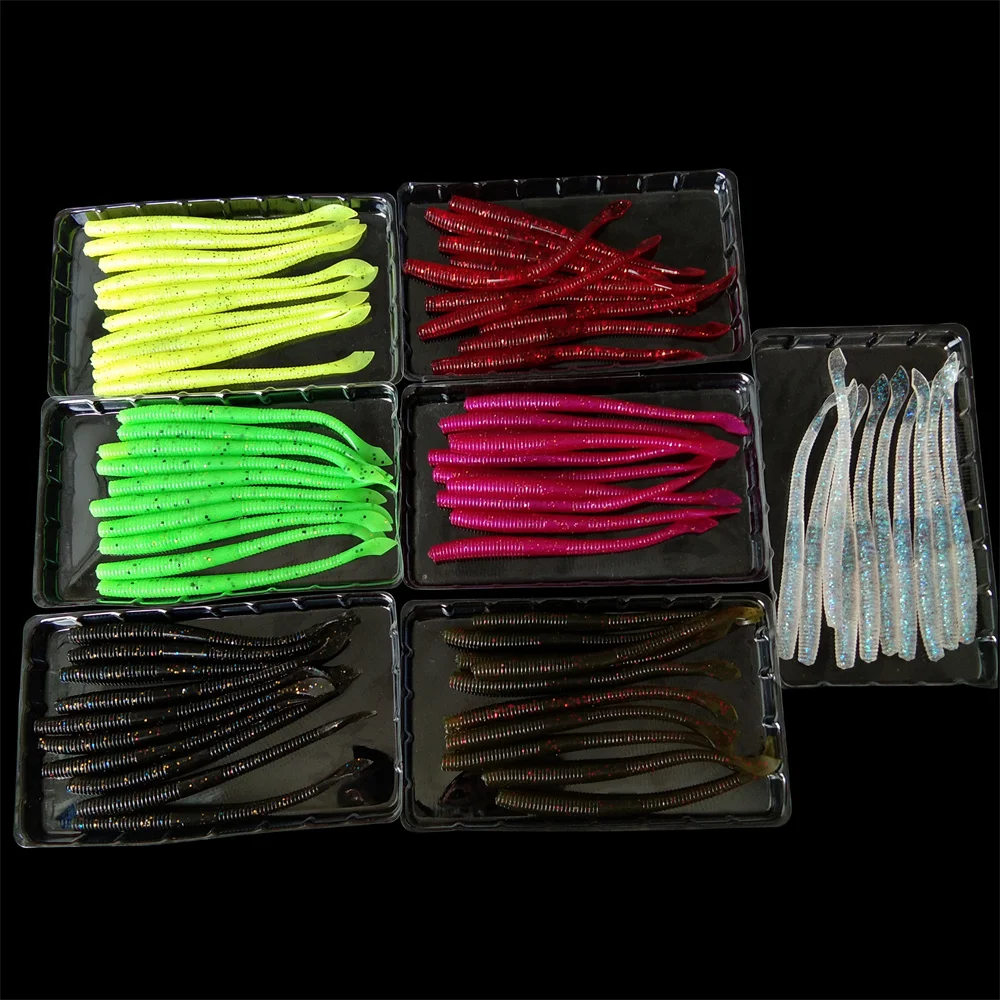 Swolfy 70pcs Drop Shotting Fishing Soft PVC Material Swimbait 10CM 2.4g Noodle Worm Bait Soft Lure For Catfish Carp Bass