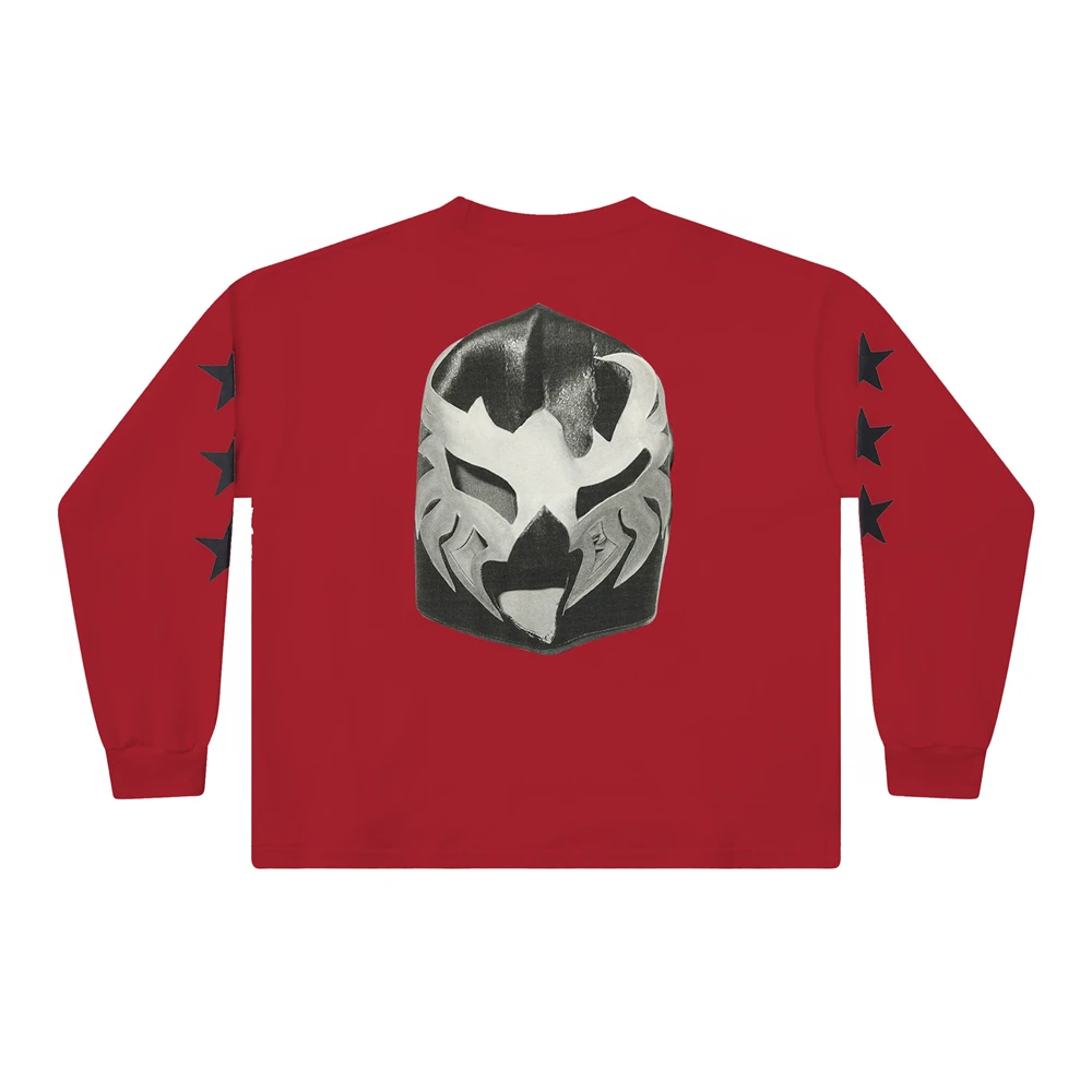 Face Mask with Pentagram Long Sleeve T-Shirt Men Women Tee Loose T Shirt Kanye West Vultures Bully Surrounding