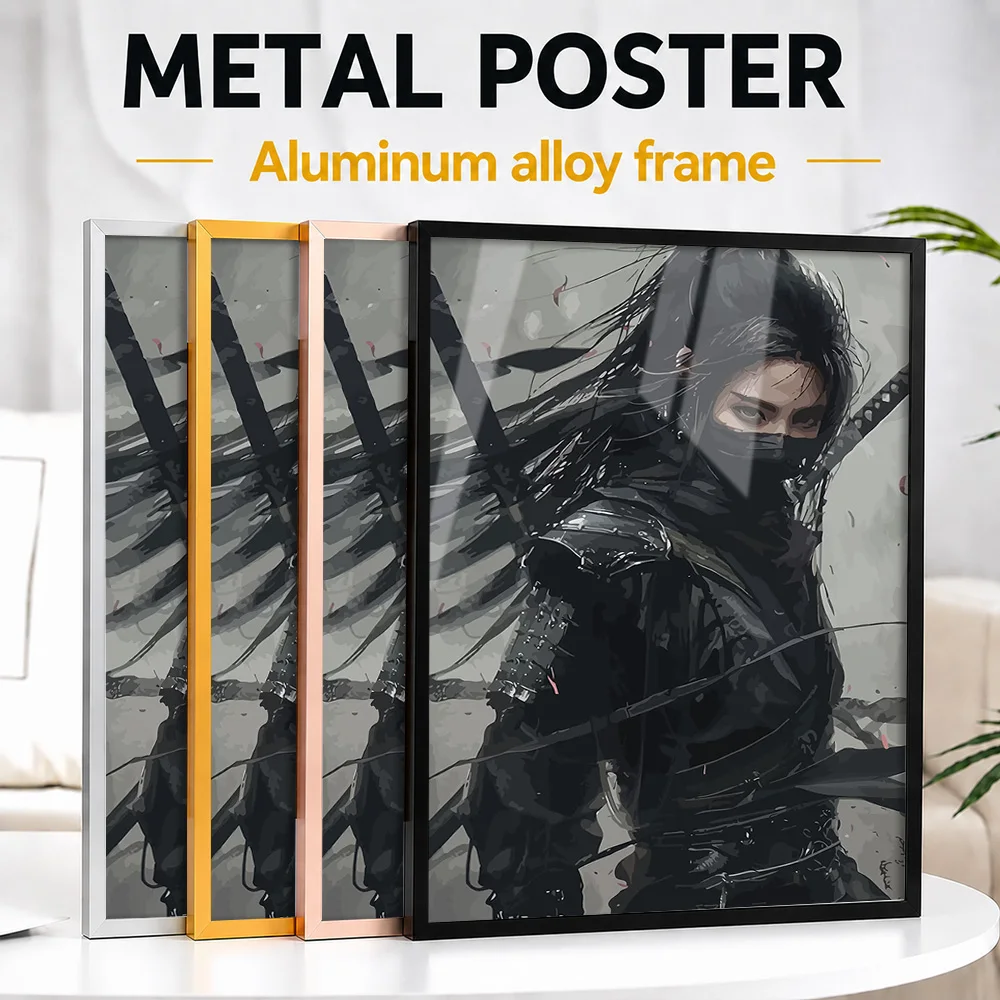 Female Ninja Warrior Framed Metal Print Customized Photo Mystical Fantasy Style Wall Art For Home Office Unique Anime Fan Gift