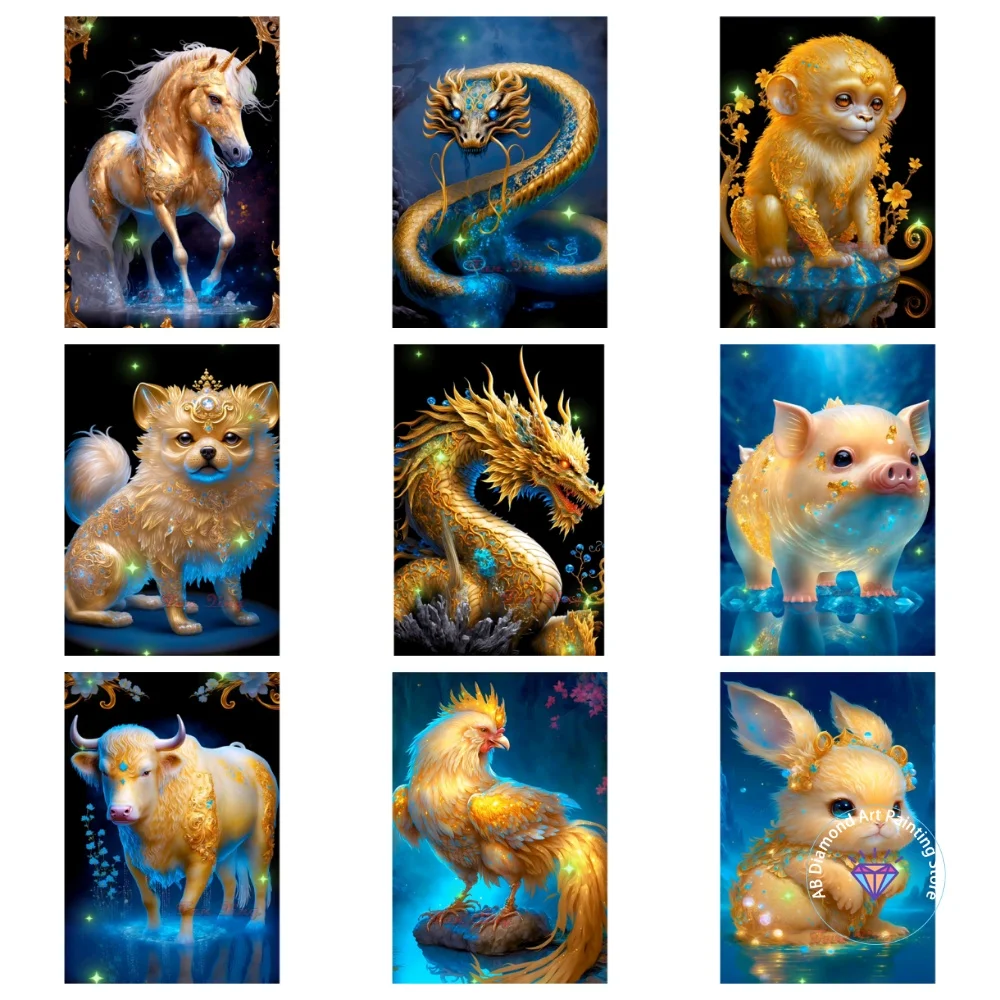 

12 Zodiac Signs Gold Animal AB Diamond Painting Kit Square Round Diamond 5D DIY Mosaic Handmade Art Exquisite Gift Home Decor