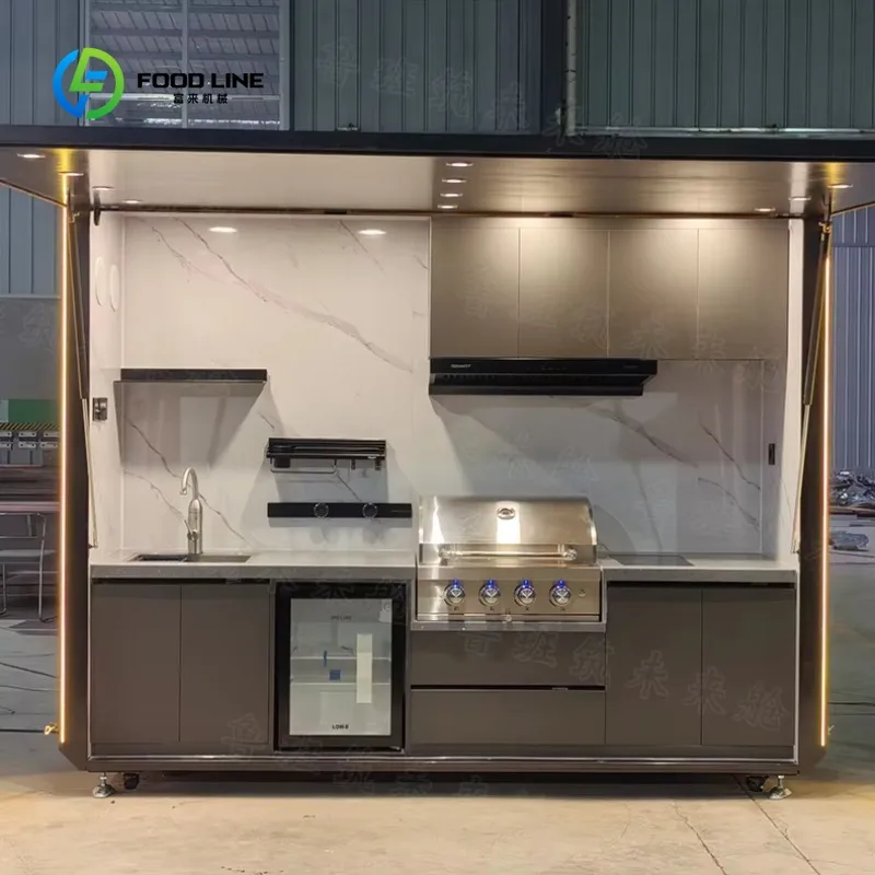 Customized Expandable Outdoor Kitchen With Built In Barbecue Facilities & Ambie…