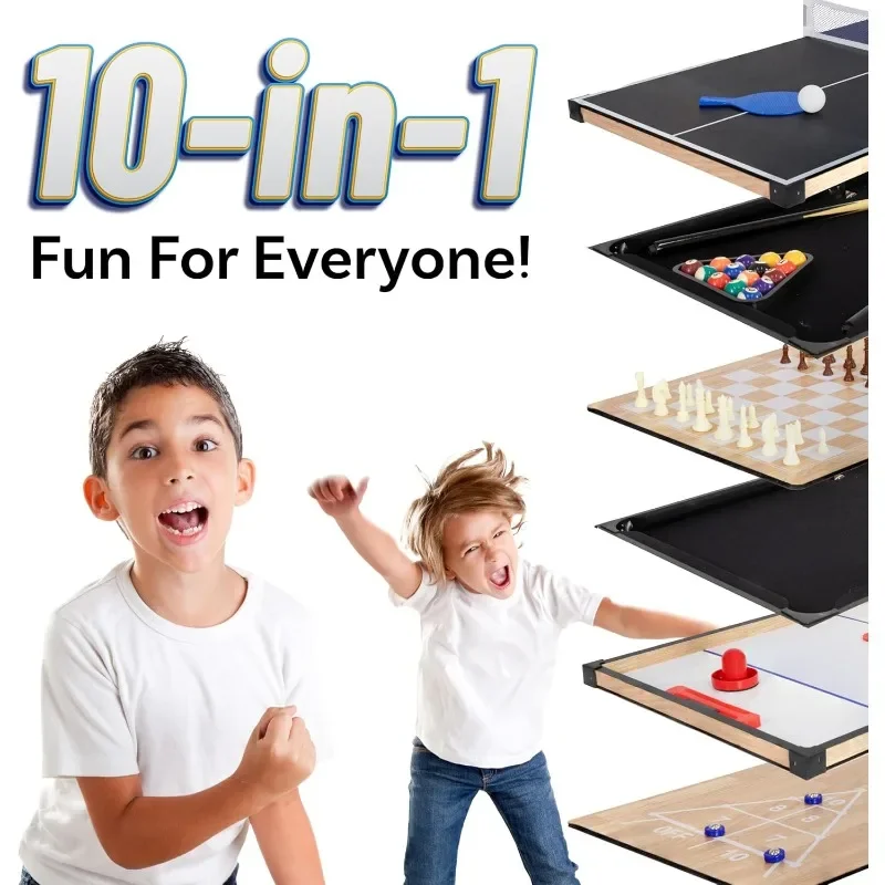 

Игровой стол Sunnydaze 10-в-1 — комбинированный игровой стол с бильярдом, хоккеем, настольным футболом, пинг-понга, шахматами