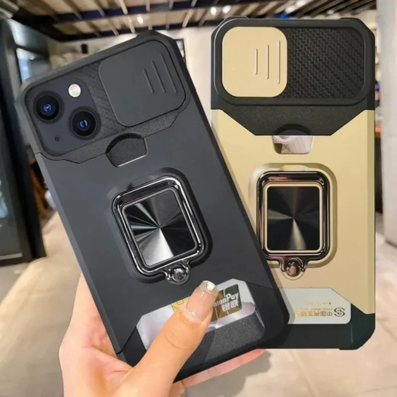 Case For iPhone 14 Pro Max Plus Card Window anti-fall mobile Phone Case iPhone 13 12 11 Pro Max 8 Plus ring protective Cover