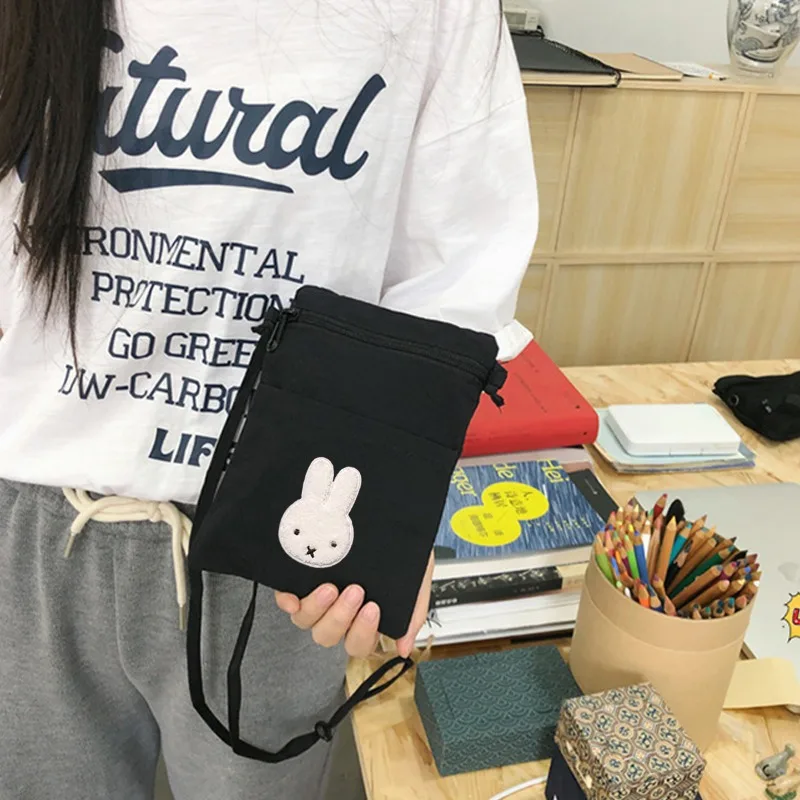 Bolso cruzado de nailon Kawaii Miffy, bolso minimalista para teléfono portátil con bonito conejito, bolsa para pasaporte de viaje, bolso de hombro informal Unisex