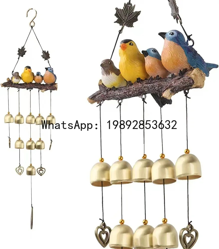 

ZF resin bird's nest wind chime hanging decoration, specially designed for outdoor gardens with brass-colored bells