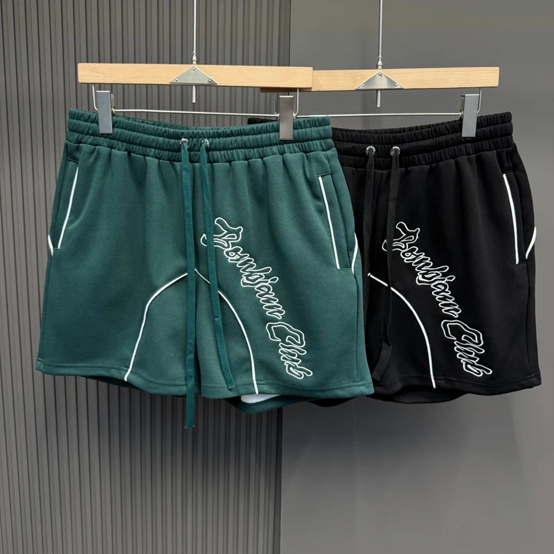 

Trendy Brand Sports Casual Letters Embroidery Training Beach Quarter Shorts Summer Men Women Black Green Stripe Shortpants