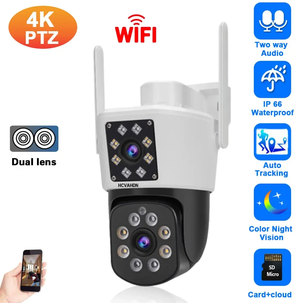 

4K 8MP Dual Lens Wifi PTZ IP Camera Dual Screen Auto Tracking Wireless CCTV Security Surveillance Camera color night vision