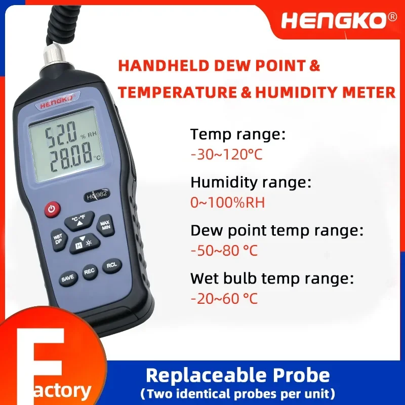 HENGKO HG982 USB Handheld portable wireless split dew point temperature and humidity data logger meter for engineering