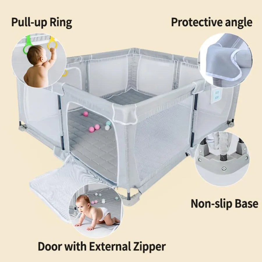 روضة أطفال قابلة للطي مقاس 50 × 50 بوصة للأطفال الصغار مع حصيرة لعب محمولة مع شبكة قابلة للتنفس وبوابات داخلية #4