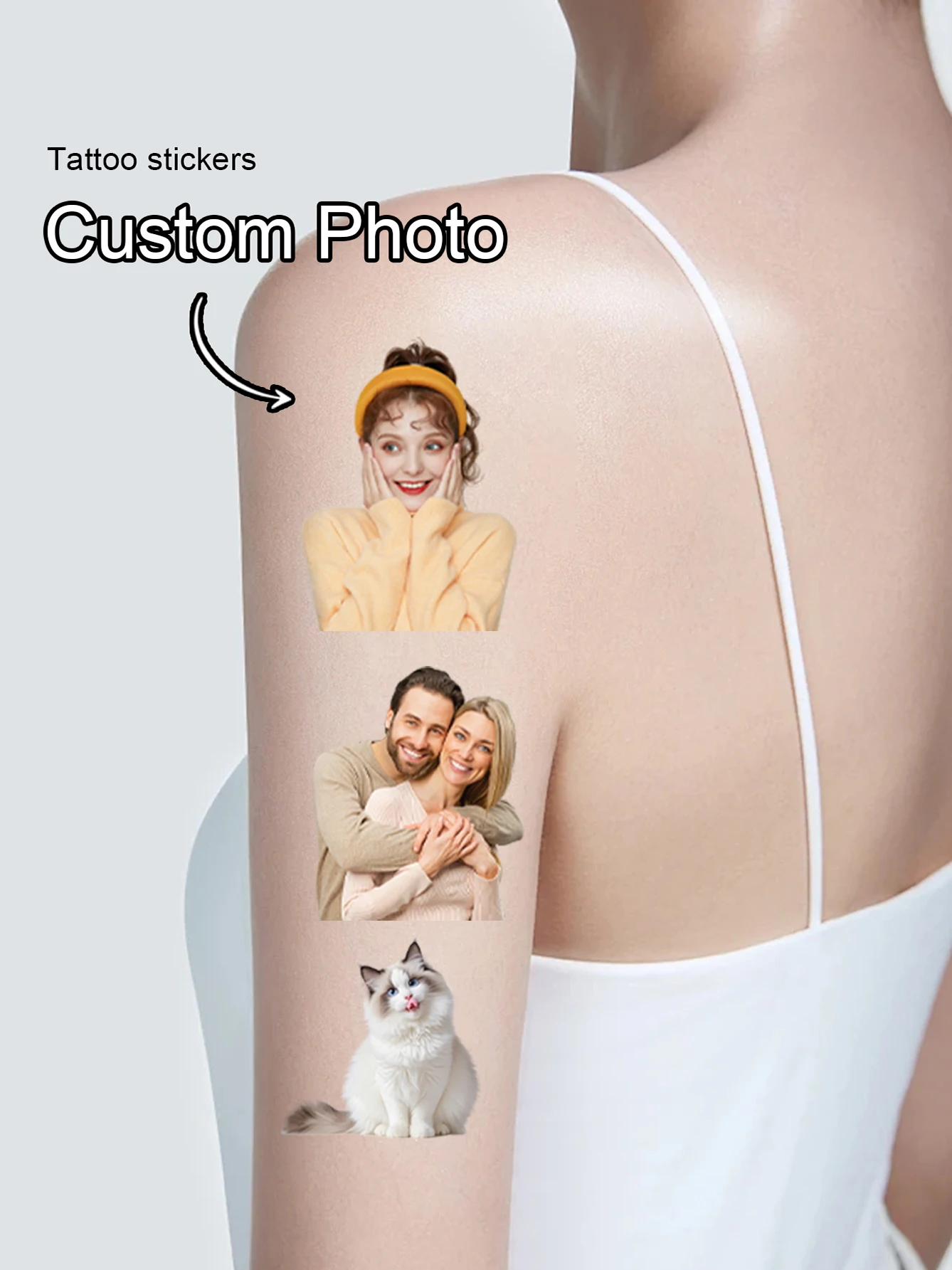 Pegatinas de tatuajes temporales con foto personalizada, pegatinas de tatuajes con fotos familiares personalizables, adecuadas para celebraciones de bodas