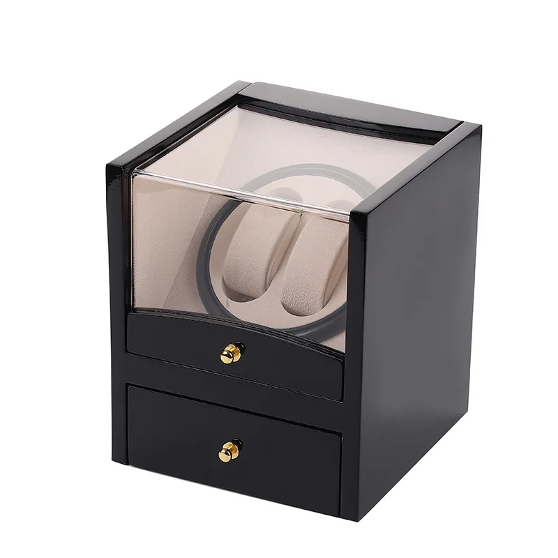 2 Slots Baking Paint Watch Winders with Small Drawers Storage Display with Sunroof Automatic Winding of Mechanical Watches CaseC