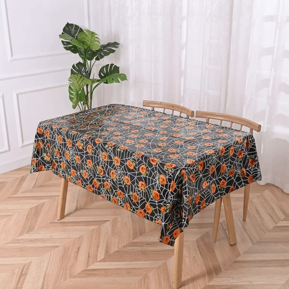 Rectangular Shape Halloween Tablecloth Plastic Material Pumpkin Pattern Party Table Decor Disposable Use Ghost Pattern