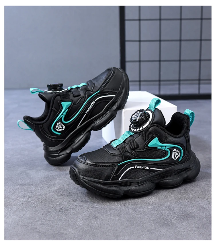 Kinder Leder Freizeitschuhe mit Drehknopf Jungen Laufschuhe Rutschfest Stoßdämpfend Kinder Outdoor Sport Wanderschuhe – Detail 16