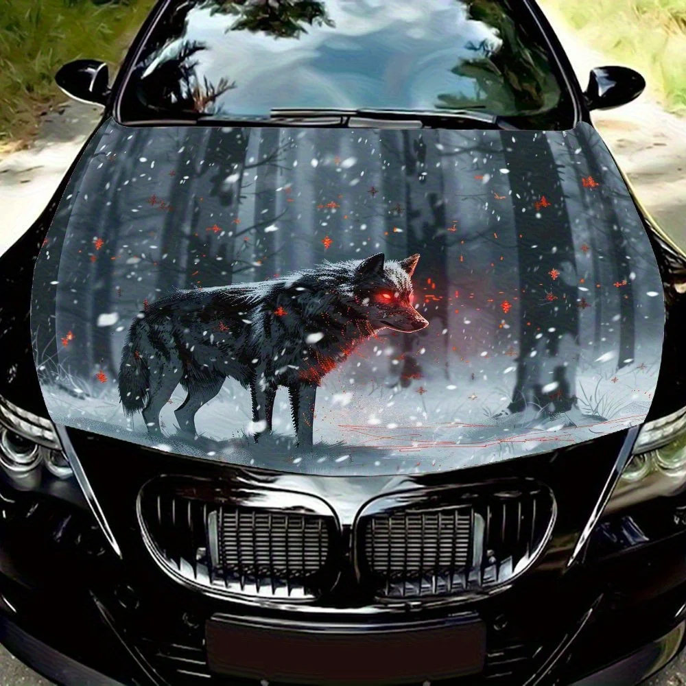 

Red-eyed Wolf In The Snow Car Hood Vinyl Sticker, Universal Fit, Durable Paper Material, Engine Cover Decal, Auto Accessories, E