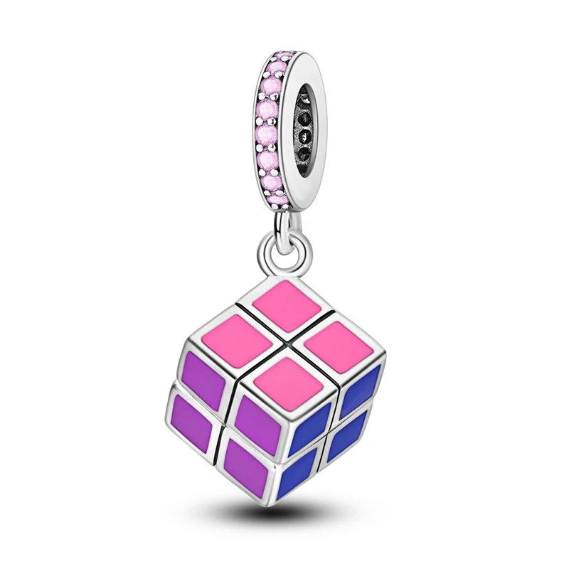 

Fashionable 925 Sterling Silver Colorful Rotating Rubik's Cube Charm Fit Pandora Bracelet Women's Daily Jewelry Accessories