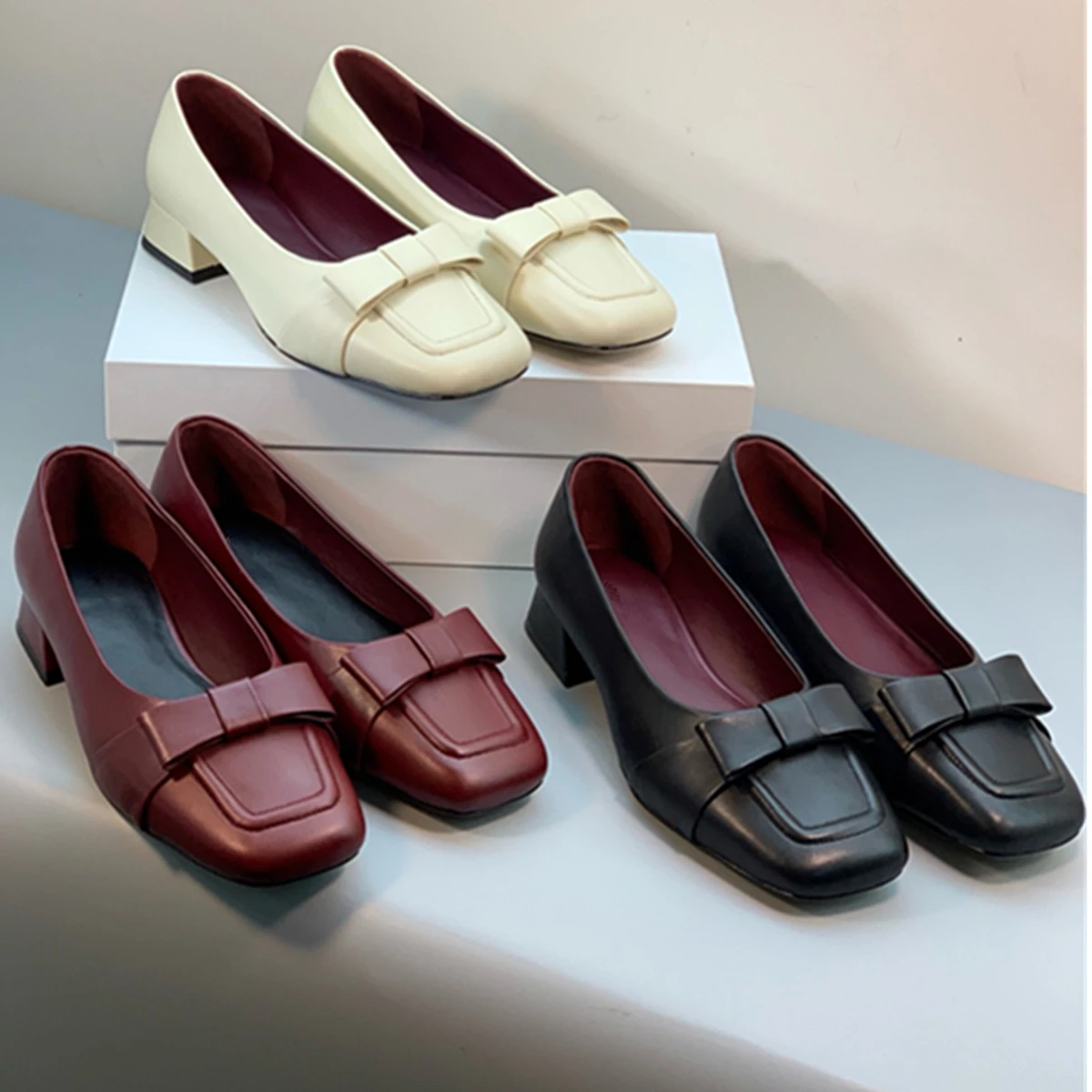 

Jenny&Dave Minimalist Genuine Leather Slip On Shoes High Heels French Commuter Casual Soft And Comfortable Loafers Shoes Women