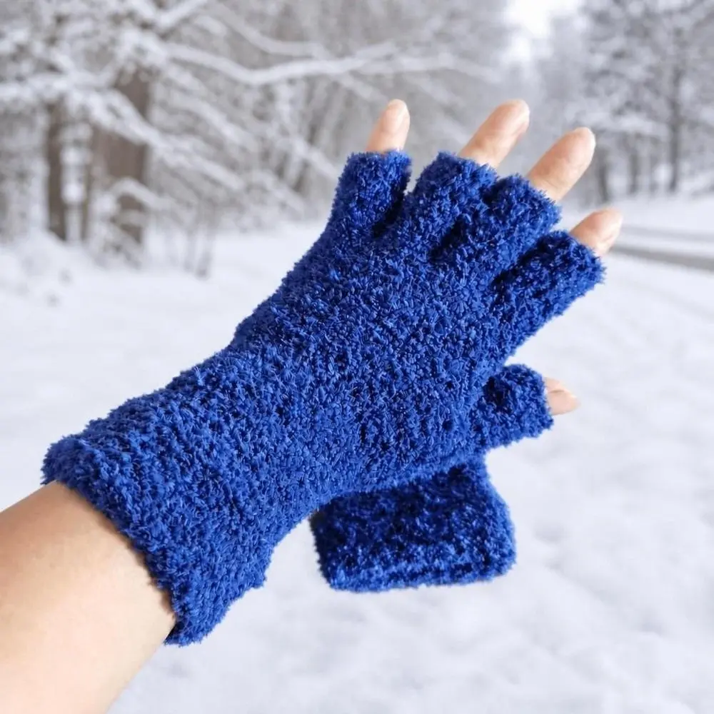 Soft Solid Color Fingerless Gloves Thicken Coral Fleece Touchscreen Gloves Finger Openings Winter Warm Gloves Winter