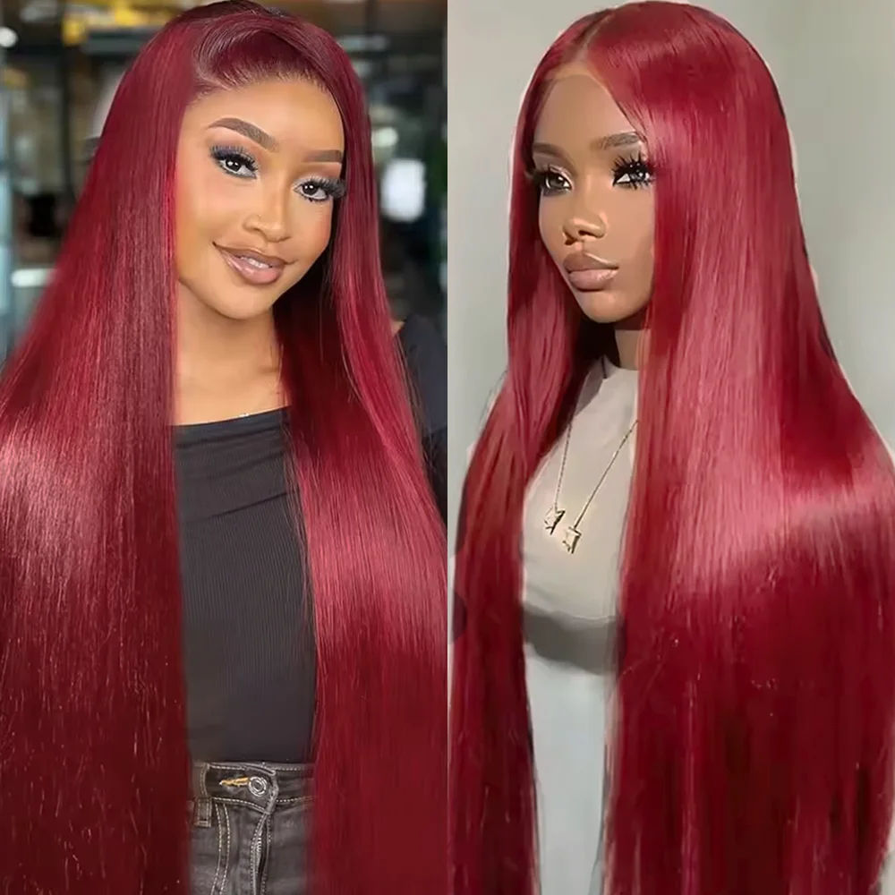 

200 Density Burgundy 13x6 Lace Frontal Human Hair Wigs Brazilian Colored 30 42 Inch Straight 99j Red Lace Front Wigs Human Hair