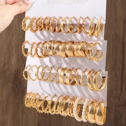 48Pcs Fashion Hollow Flower Stud Earrings Punk Geometry Twisted C-shaped Earring Set for Women's Trendy Party Jewelry