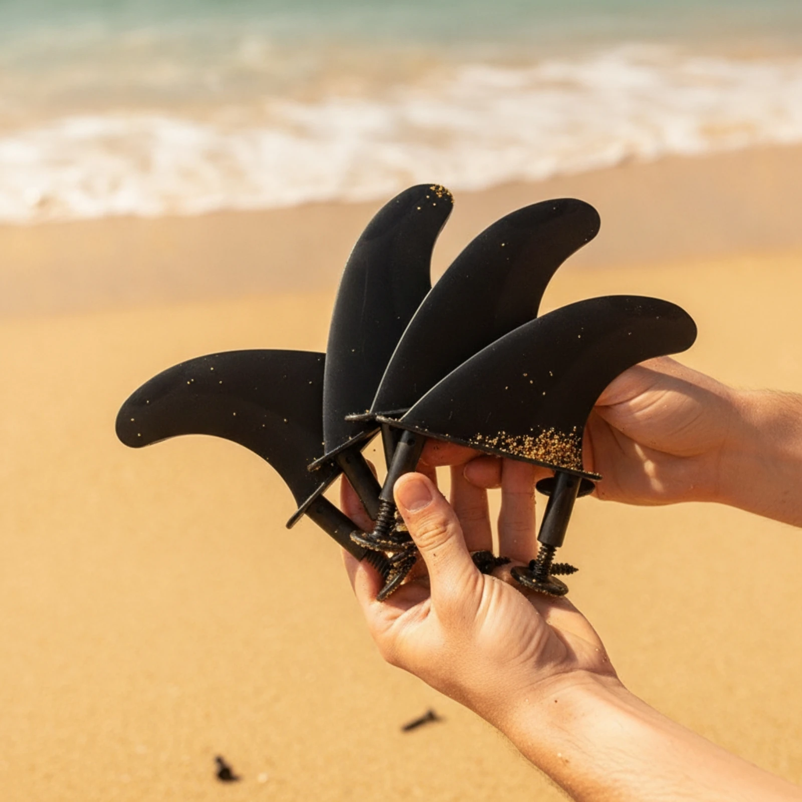 3 Pieces Surfboard Tail Fin Black Surfboard Fin with Screws Hardware Curved Tapered for Surfers