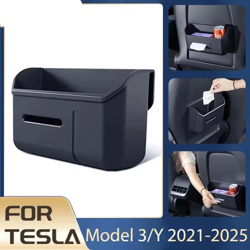 

TPE Storage Box for Tesla Model 3 Model Y 2021-2025 Seat Back Storage Box Tissue Box Trash Can Multifunctional Accessories